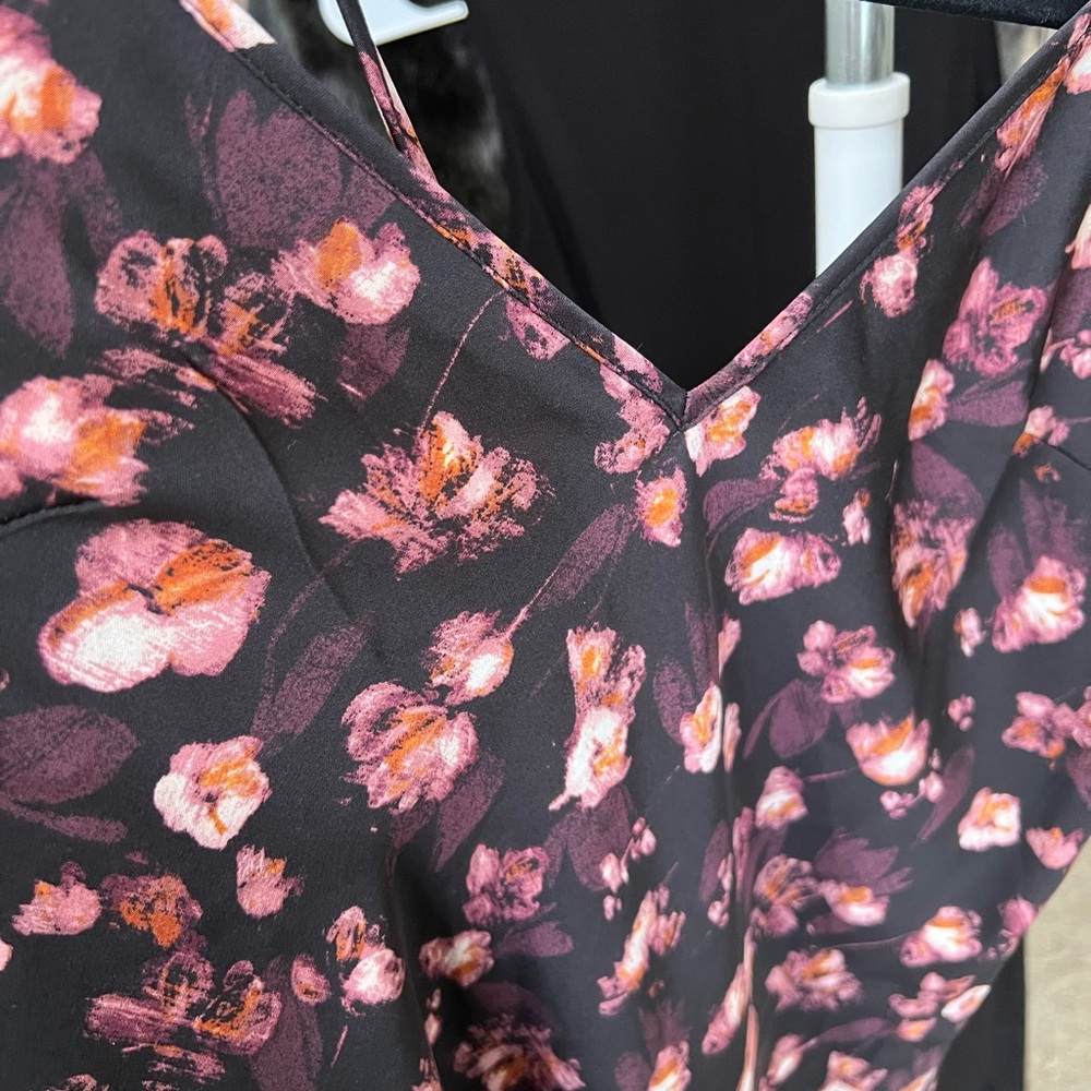 Black and rose colored floral slip dress